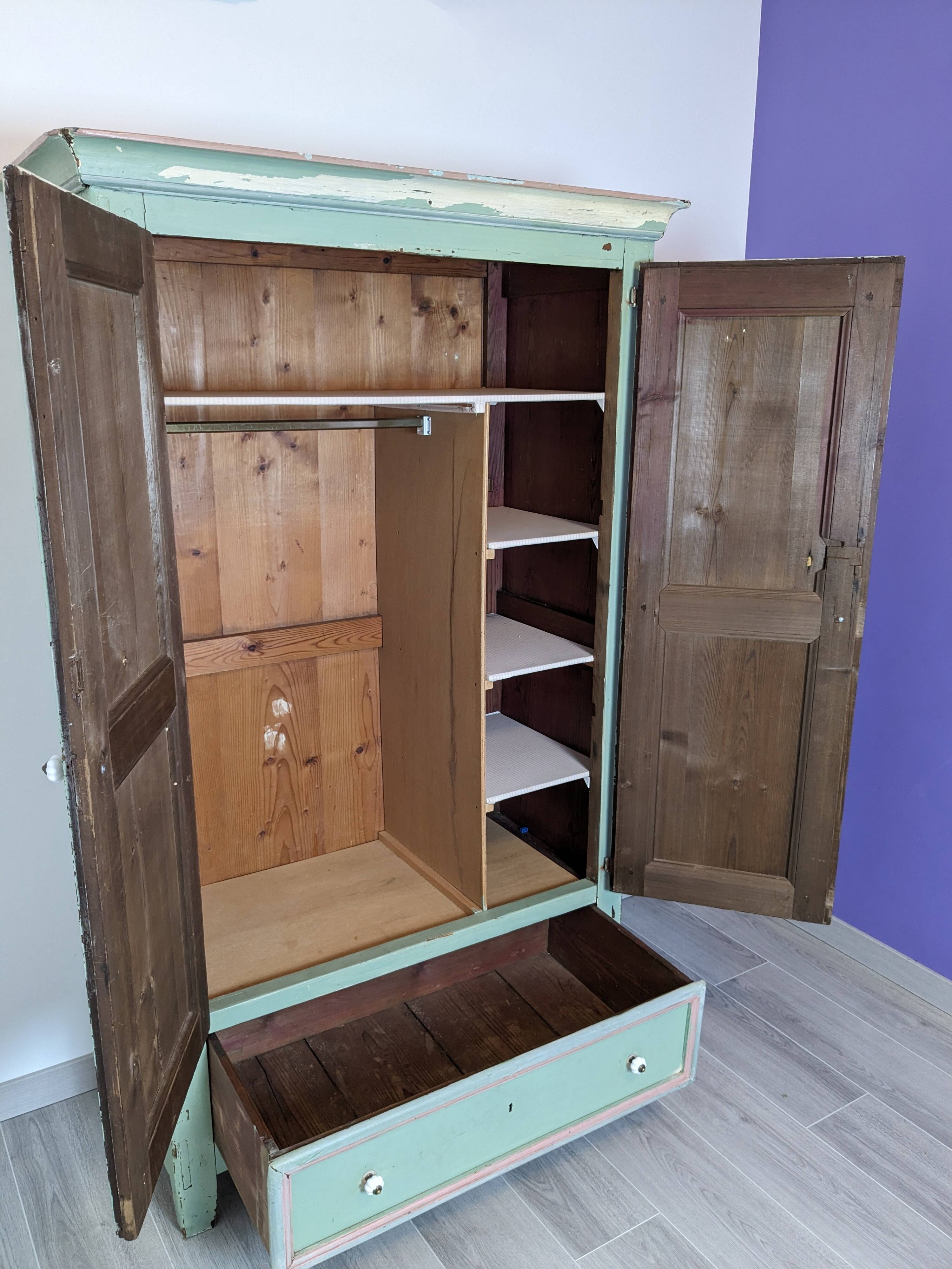 19th century painted wooden bedroom wardrobe