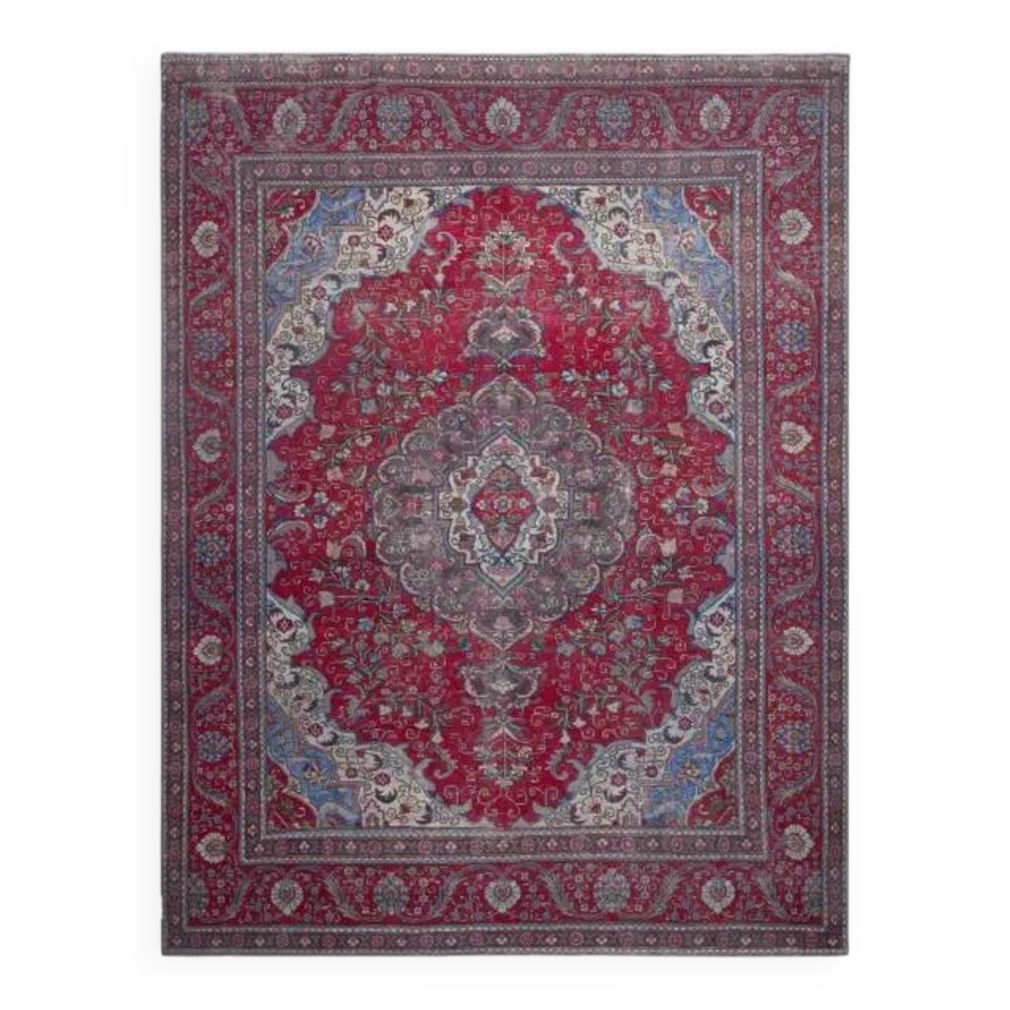 1970s Vintage Persian Handmade Wool Red Oversized Rug 297x378
