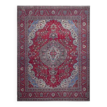 Tapis vintage persan fait main en laine rouge des années 1970  297x378