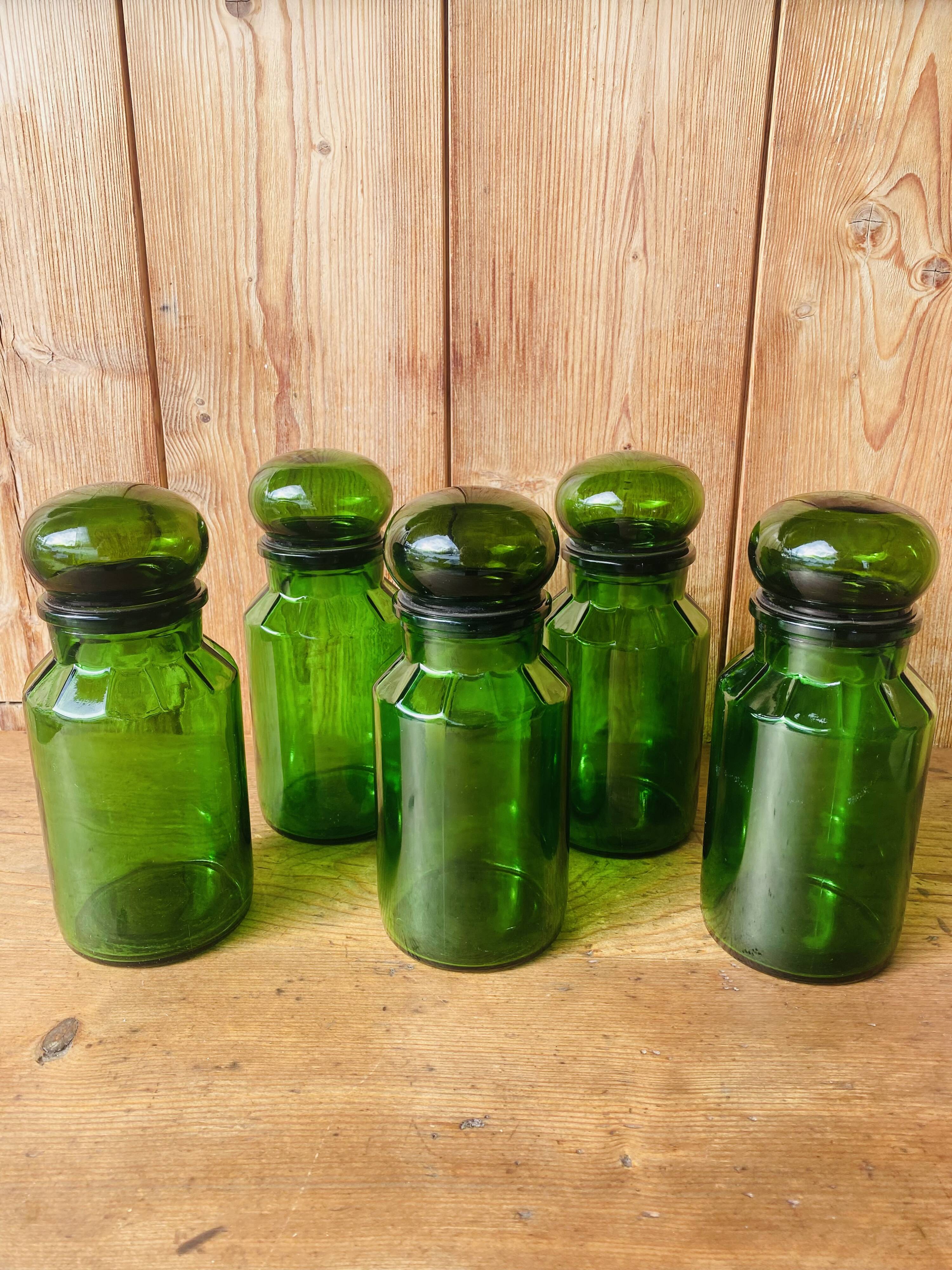 Lot de 5 pots vintage en verre vert