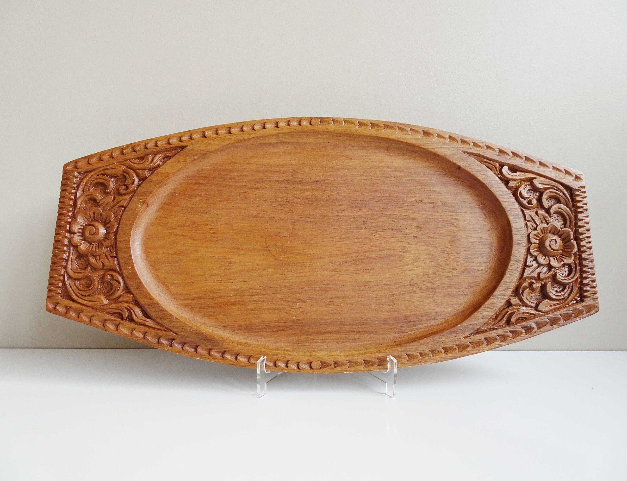Teak tray hand-carved