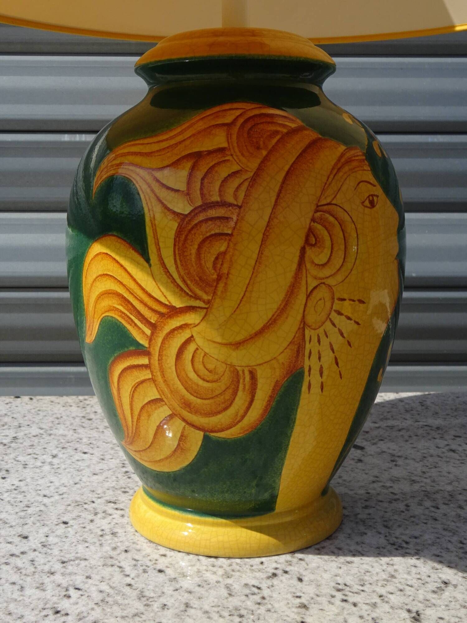 Ceramic lamp L. Drimmer with vase and matching plate.