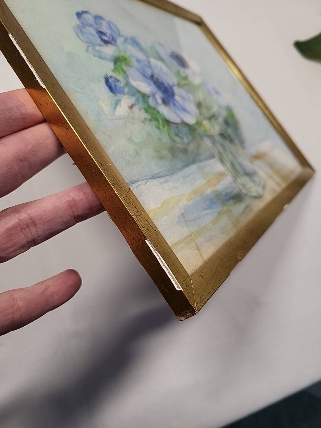 20th-century watercolor painting signed Carré-Tison, Bouquet of blue flowers