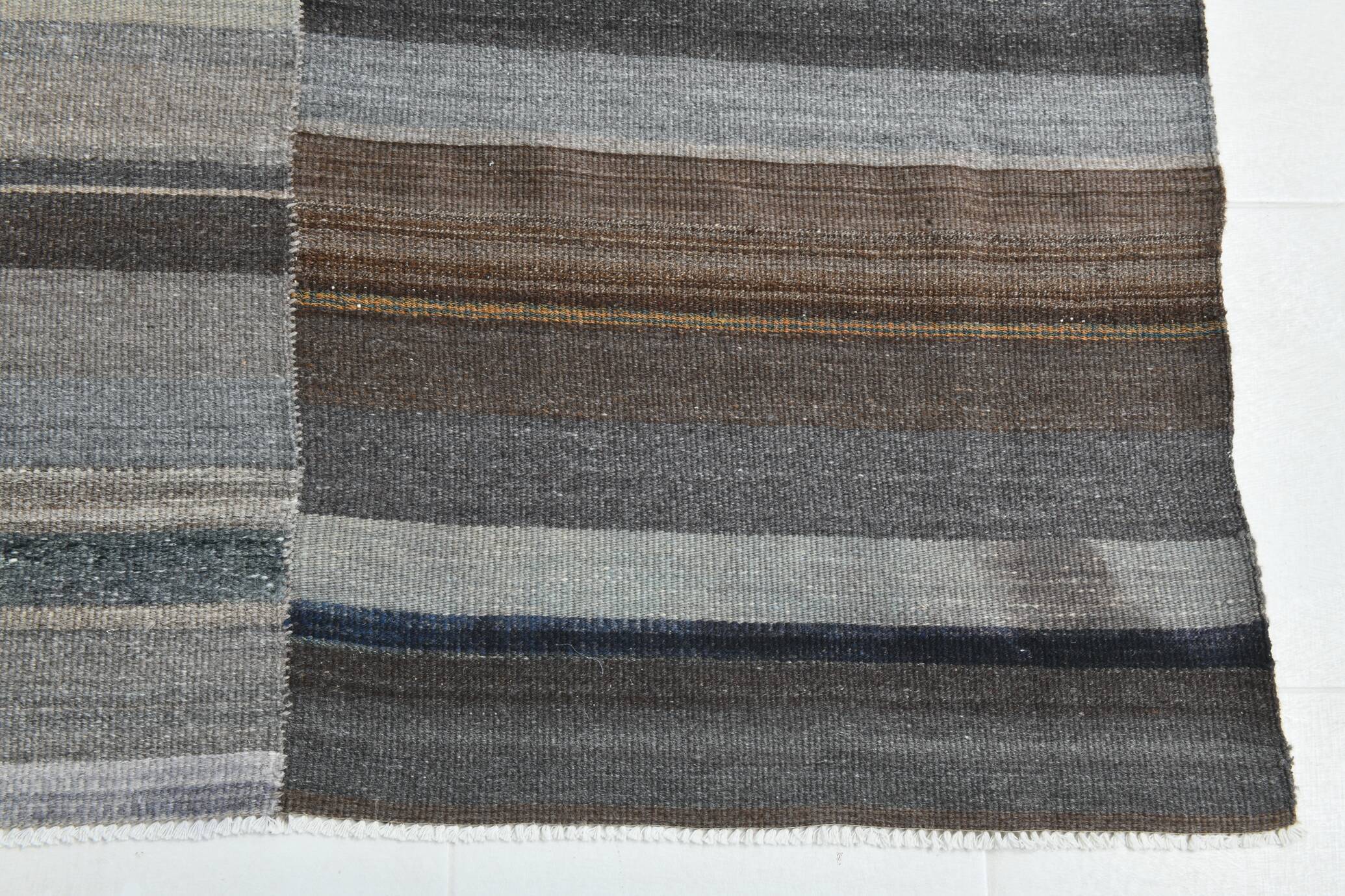 7x9 Gray & Teal Green Handmade Kilim Rug, 224x264Cm