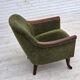 Fauteuil norvégien des années 1970, tissu de meuble vert, bois de teck,