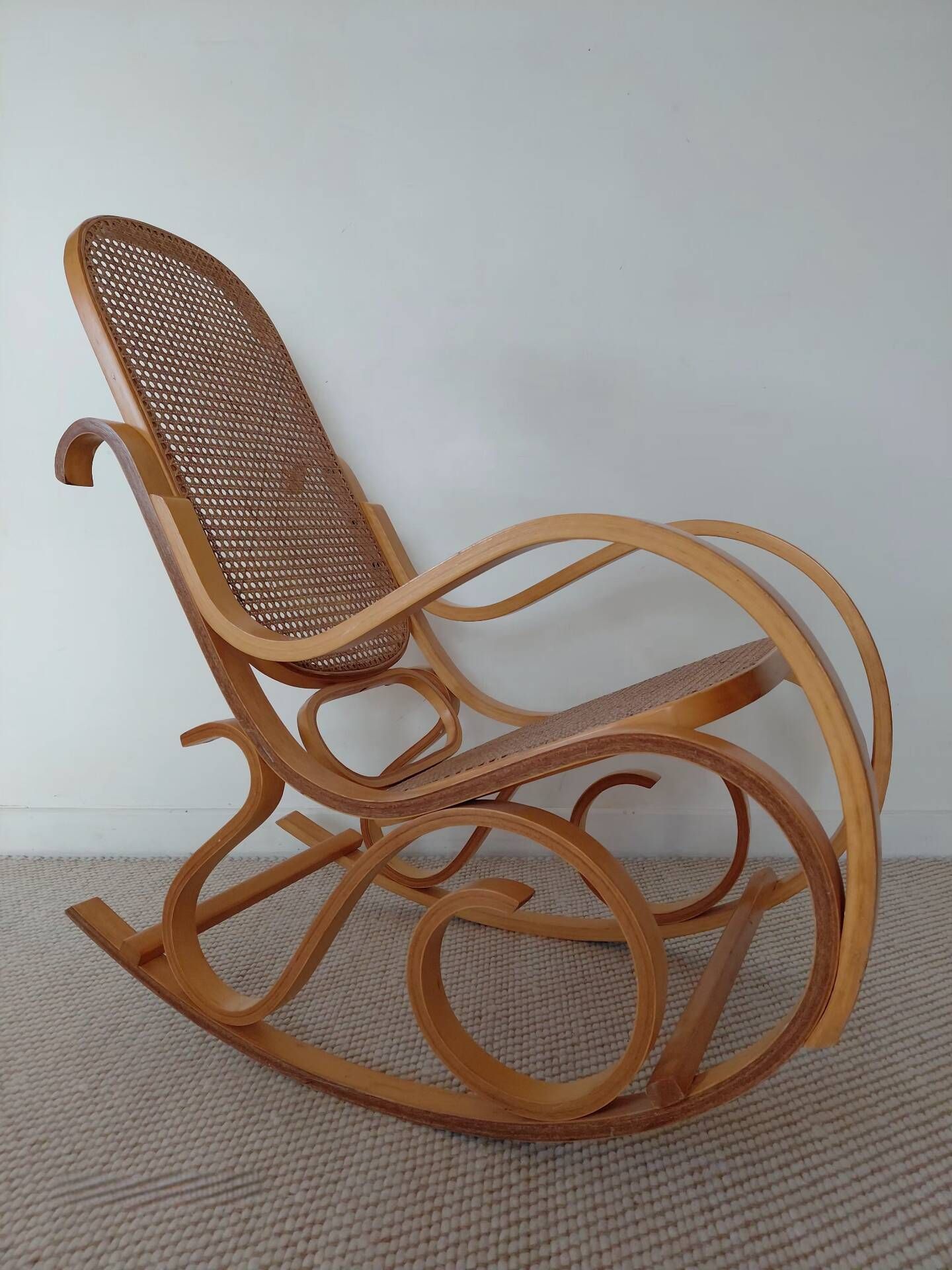 Vintage Curved Wood and Cane Rocking Chair - Thonet Style No. 1