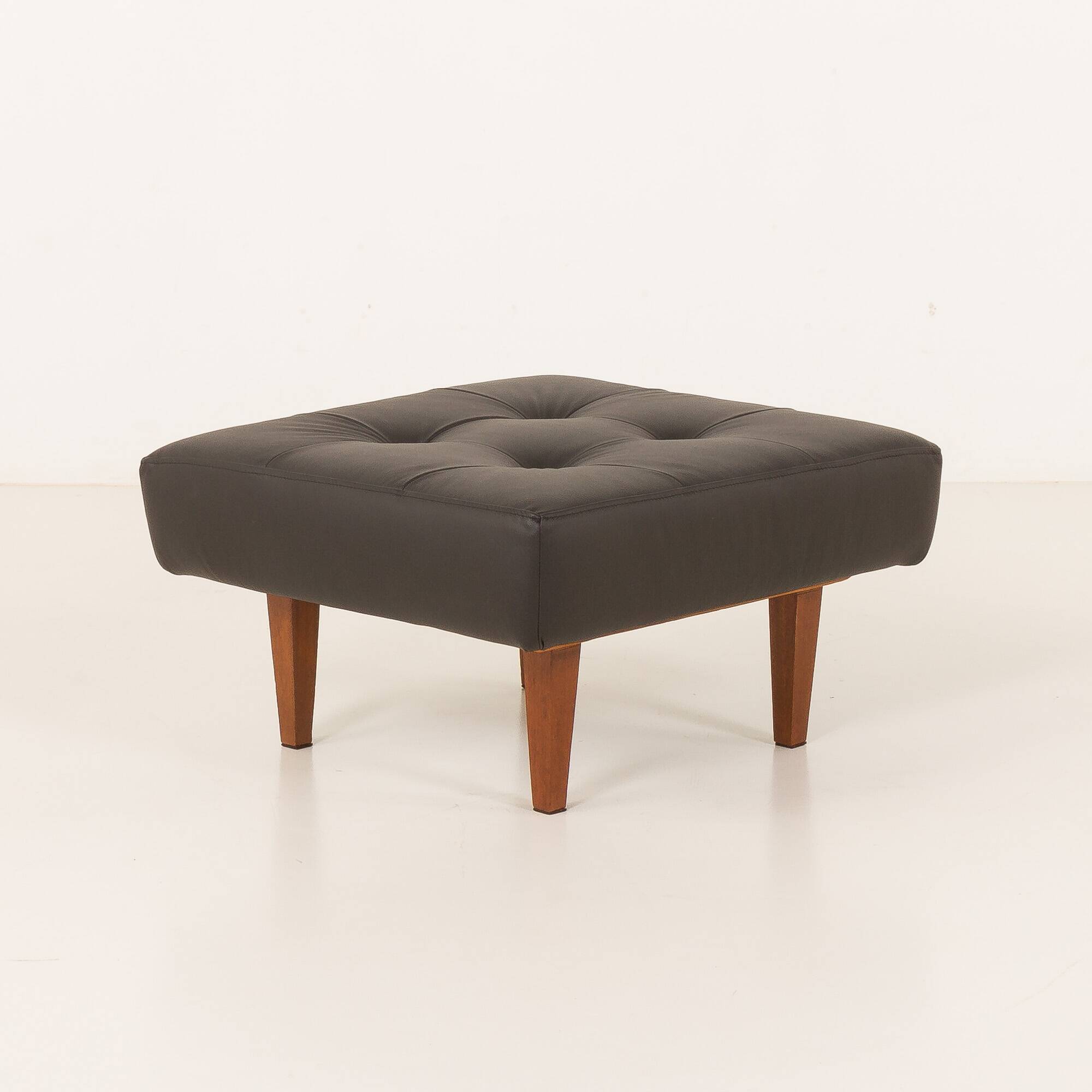 Mid century large ottoman in black leather, 1970s