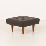 Mid century large ottoman in black leather, 1970s