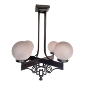 Chandelier 1930 art deco wrought iron and balls glass granite