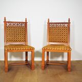 Velvet and carved wood chairs, 70s. Game of 2