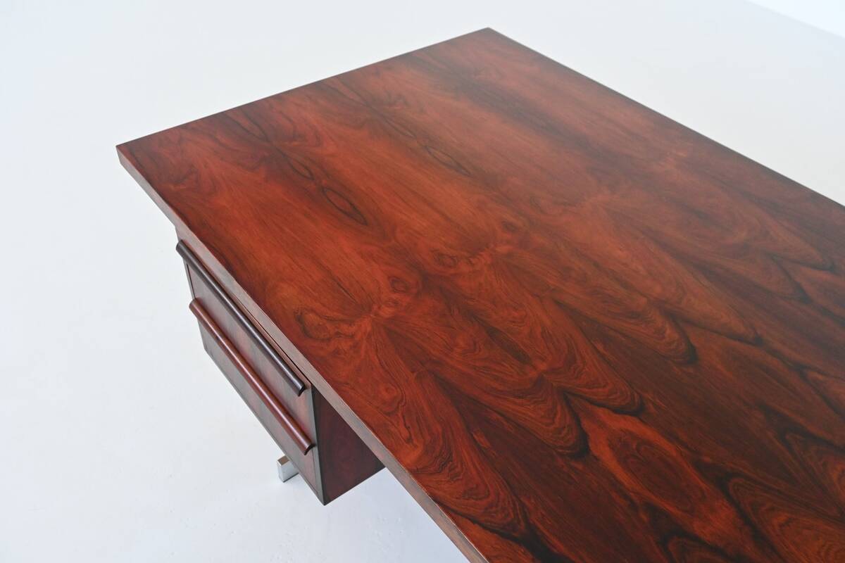 Danish floating writing desk in rosewood and chrome Denmark 1960
