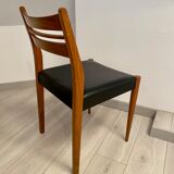 Lot 6 Scandinavian chairs year 60/70 beech and imitation leather