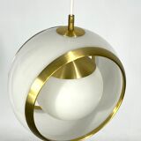 Stilux Milano, gilded aluminum, opaline and perspex pendant. Italy 1960s