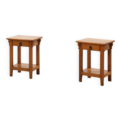 2 tables de chevet en chêne massif, France vers 1960