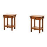 Set of 2 vintage nightstands in solid oak, France ca. 1960