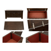 Antique dark wood chest with geometric paneling / pointed