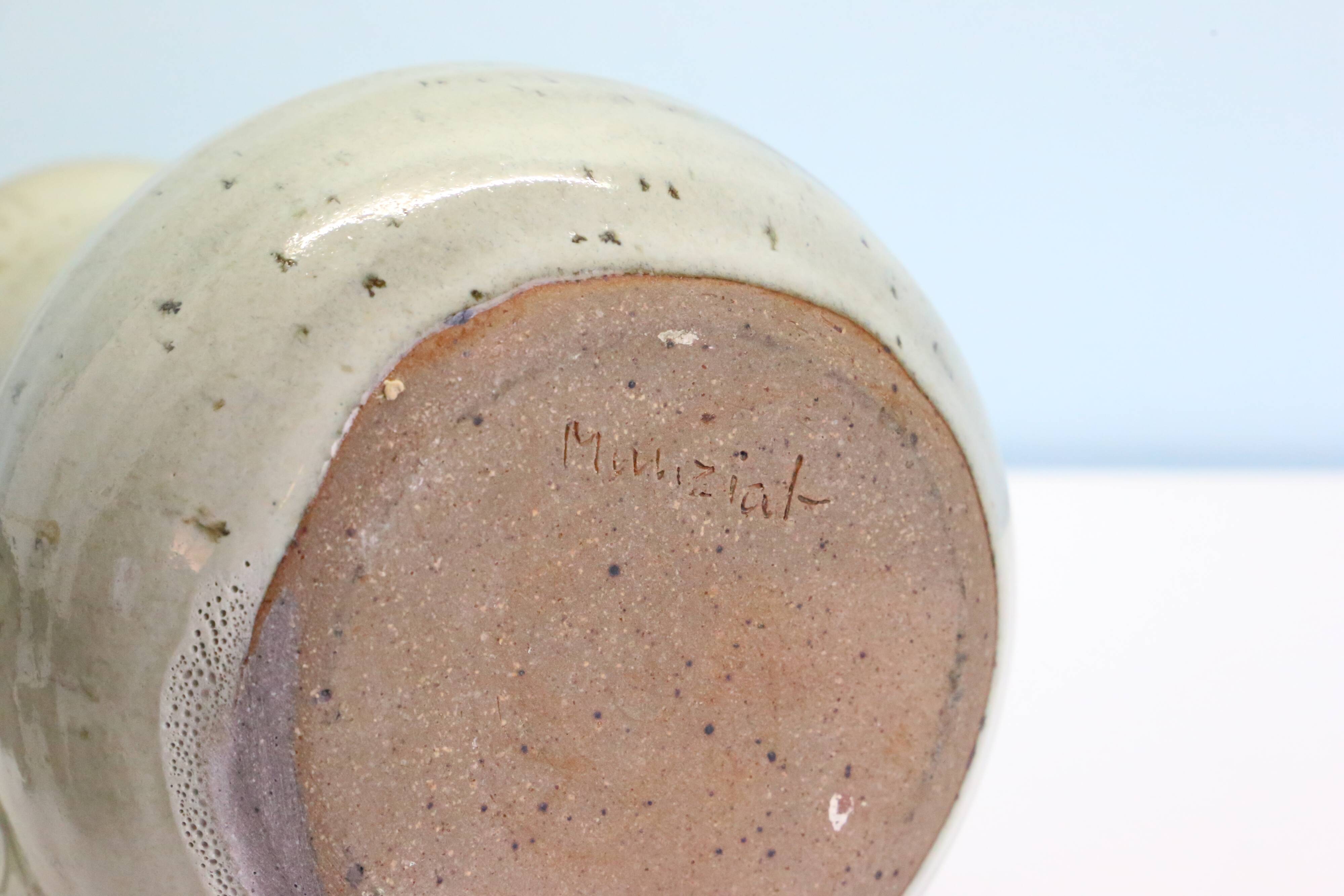 Glazed earth jug, Manziat pottery, rustic, vintage French