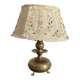 Antique brass lamp with embroidered openwork shade.