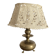 Antique brass lamp with embroidered openwork shade.