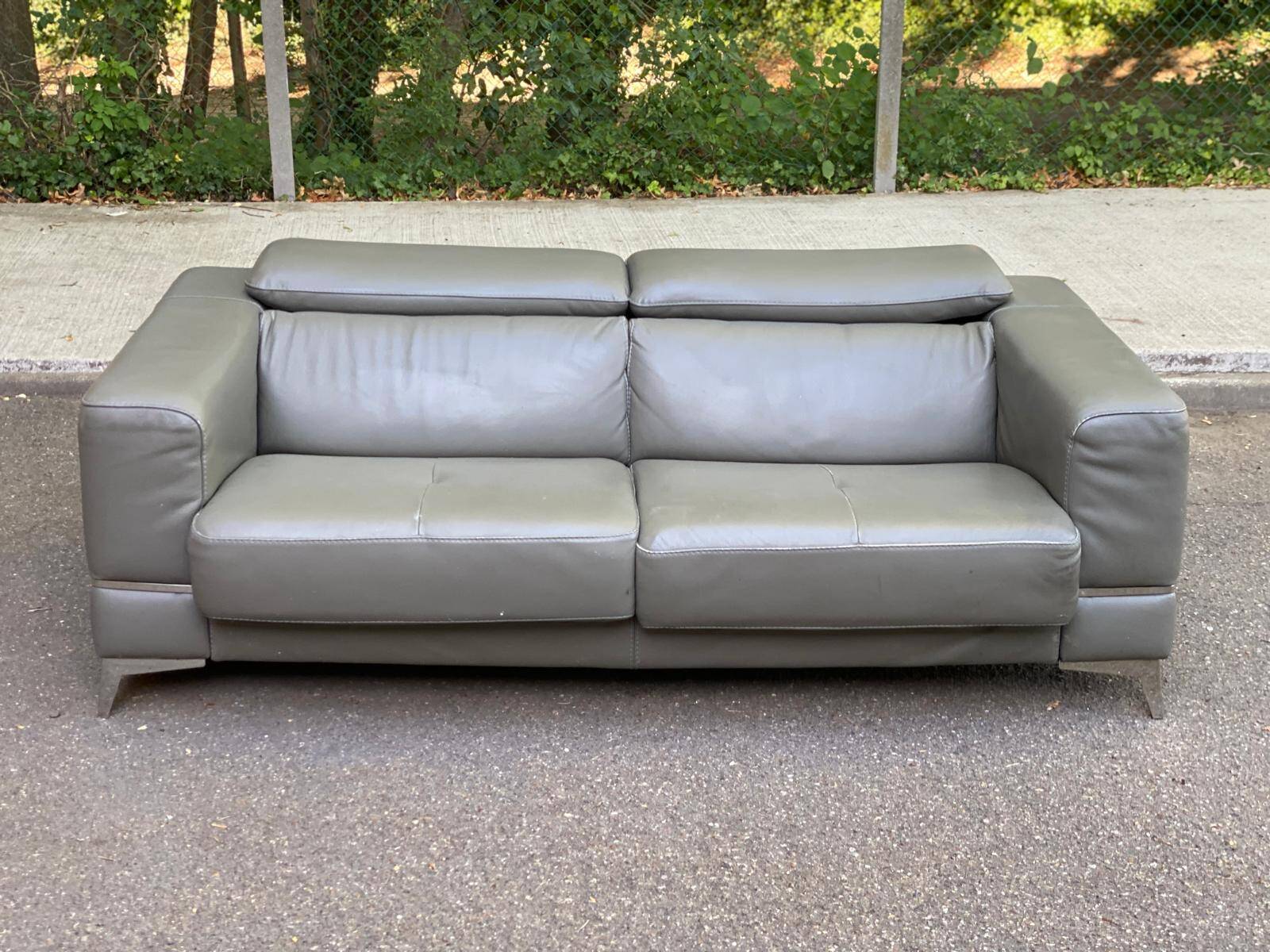 Canapé contemporain 3 places en cuir de buffle gris 200cm