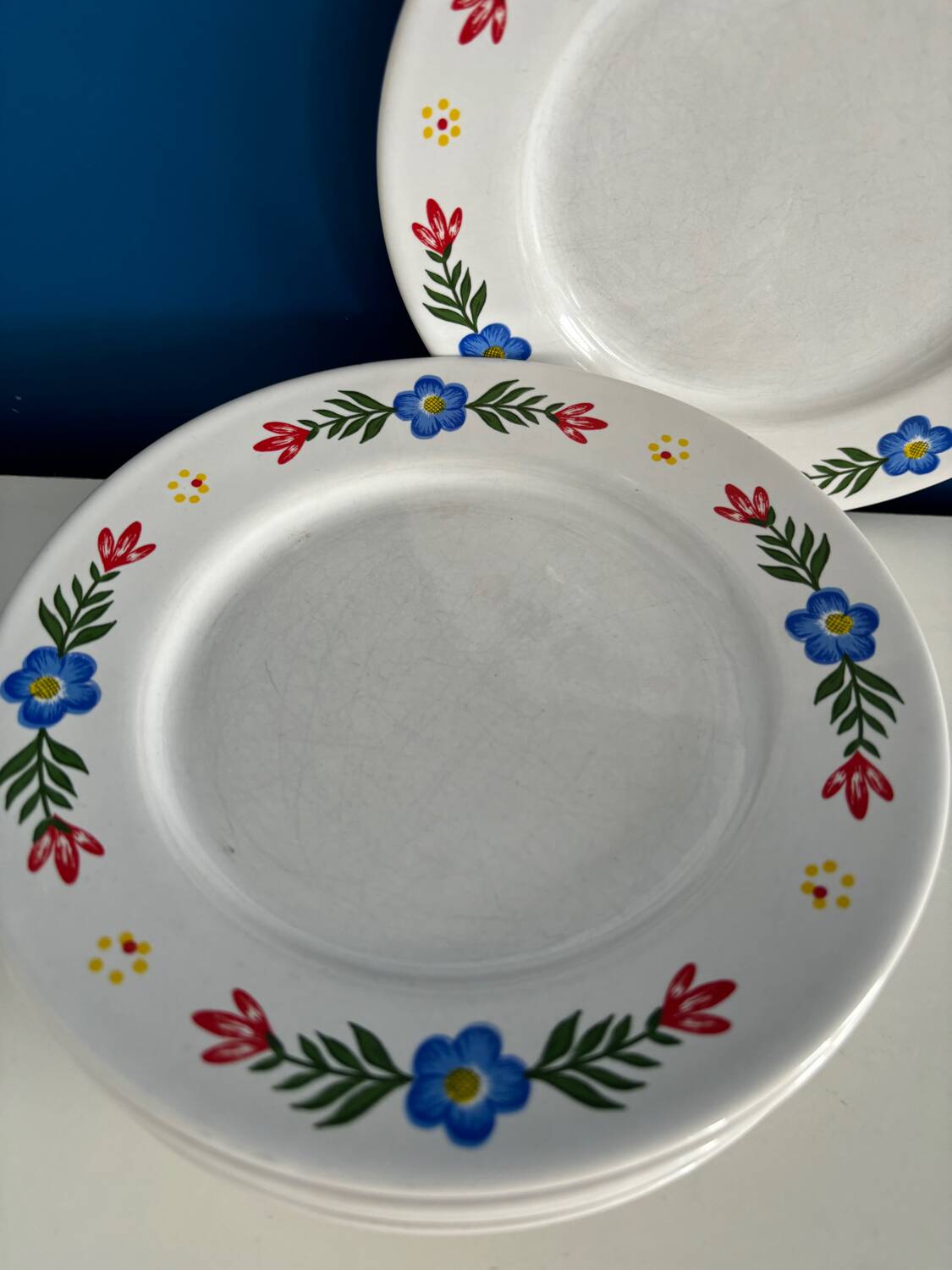 Set of 3 flat plates and 5 dessert plates with flower decoration, Tulowice Poland
