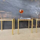 Vintage lancel house, 3 ends of sofa / side tables, in gilded brass bamboo way tbe.
