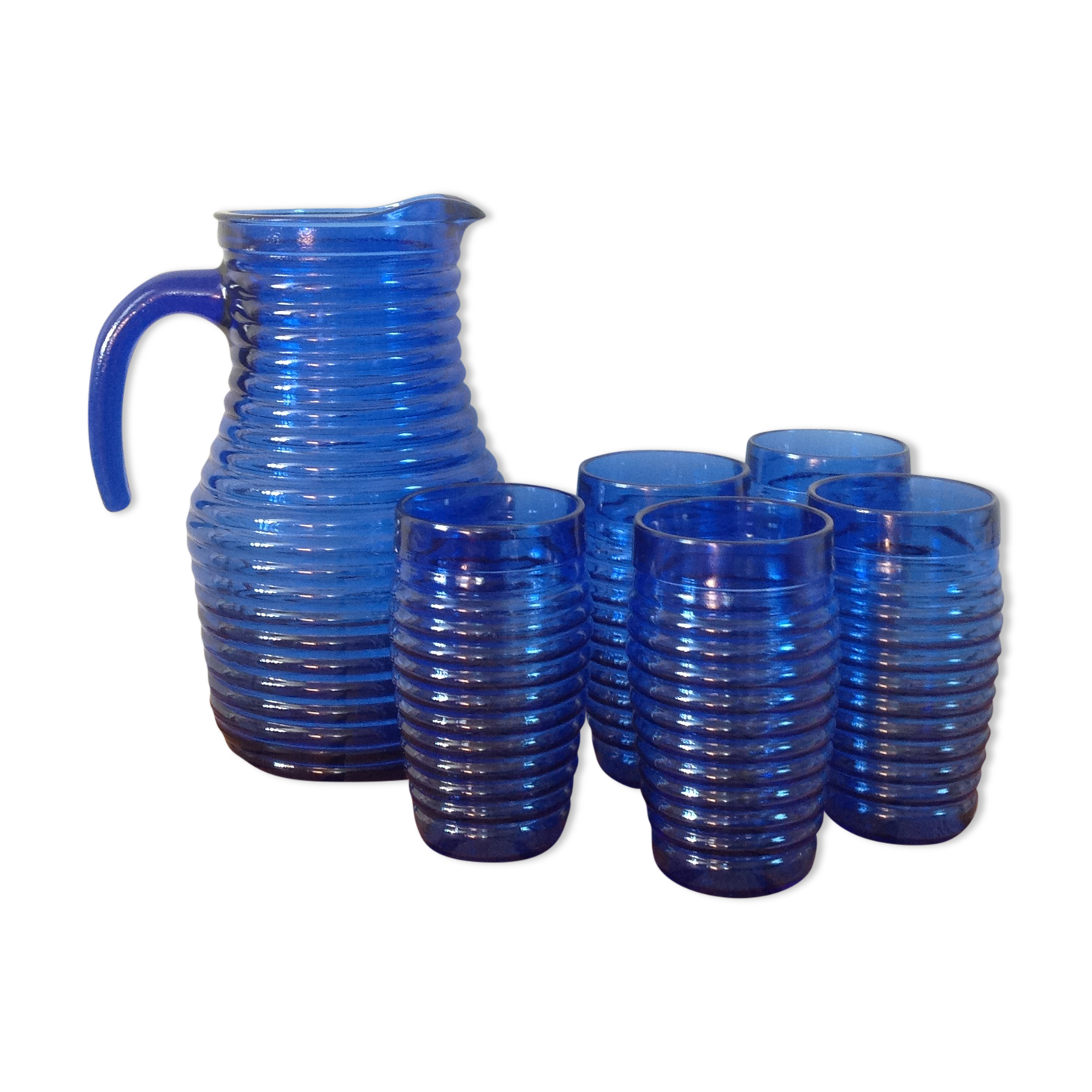 Service 1 pitcher or decanter and 5 midnight blue glasses