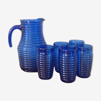 Service 1 pichet ou carafe et 5 verres bleu nuit