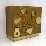 Brutalist Italian Ash Tree and Brass Chests of Drawers, Two