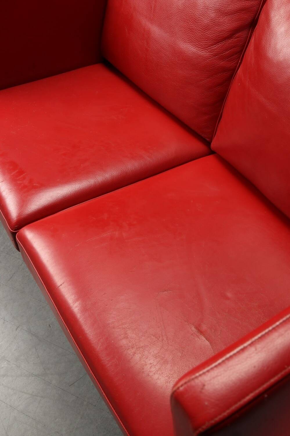 2 seater red leather sofa, Vintage Scandinavian 1960s