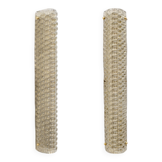 Pair of Modern Italian Brass and Murano Glass Textured Light Beige Sconces