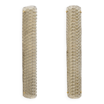 Pair of Modern Italian Brass and Murano Glass Textured Light Beige Sconces