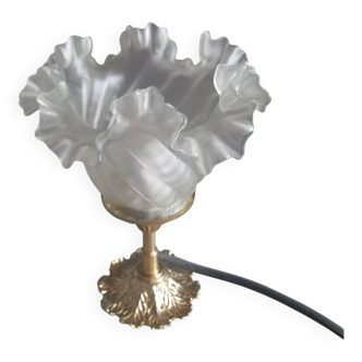 Retro frilly tulip table lamp, brass base, unique creation