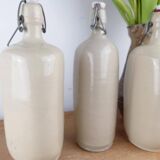 Set of 3 Old Stoneware Bottles - Triangular Shape, H 29 cm