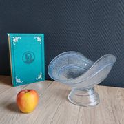 Large pressed moulded glass Art Deco blue frosted cup
