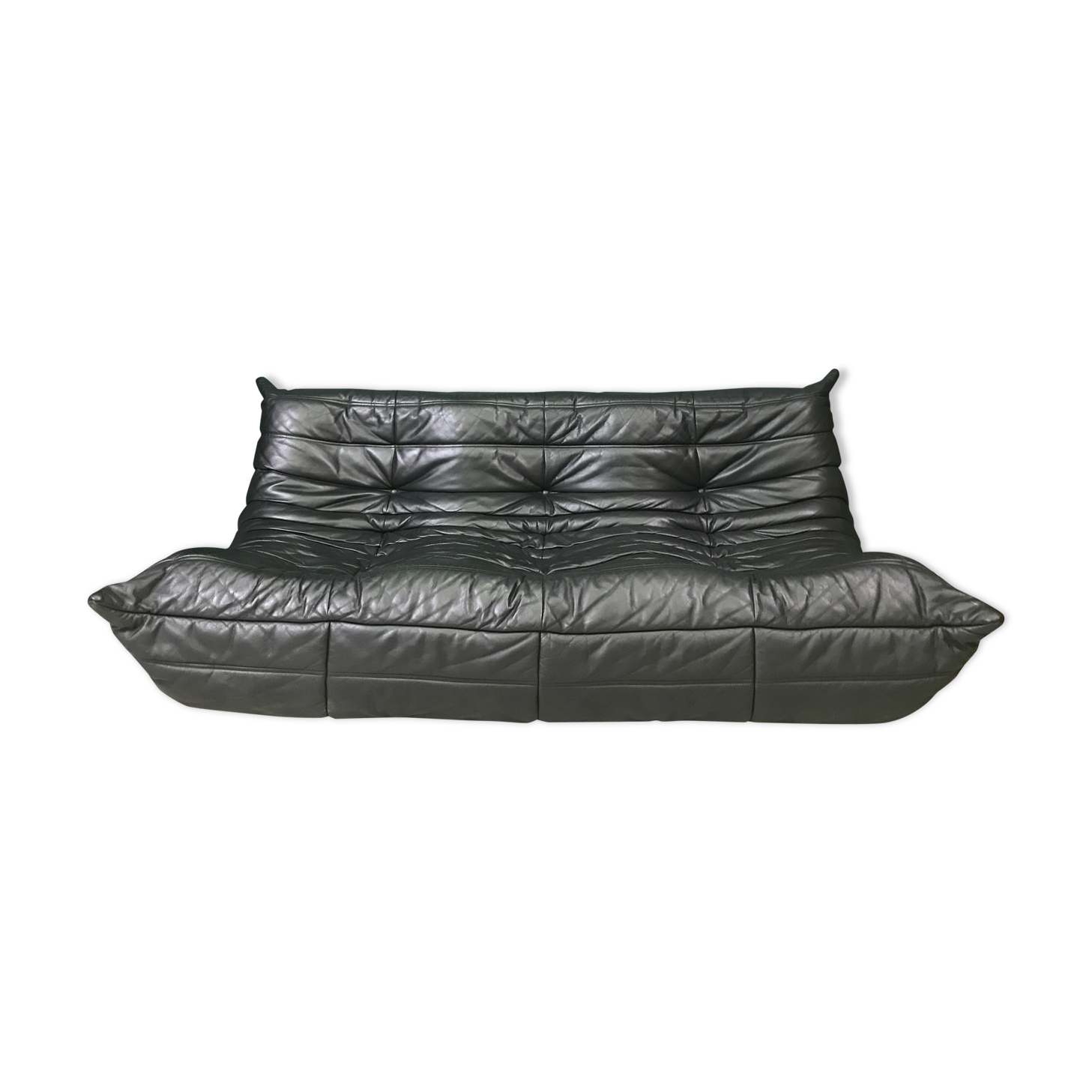 Black leather three seater sofa Togo by Ligne Roset