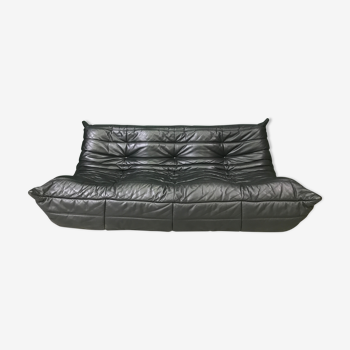 Black leather three seater sofa Togo by Ligne Roset