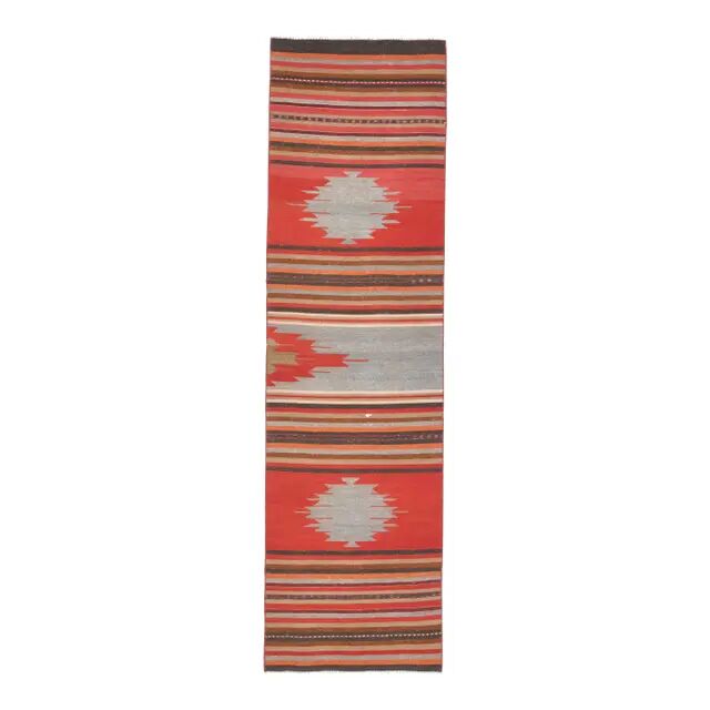 1970s Turkish Oushak Handmade Wool Cotton Red Runner Rug 73x261
