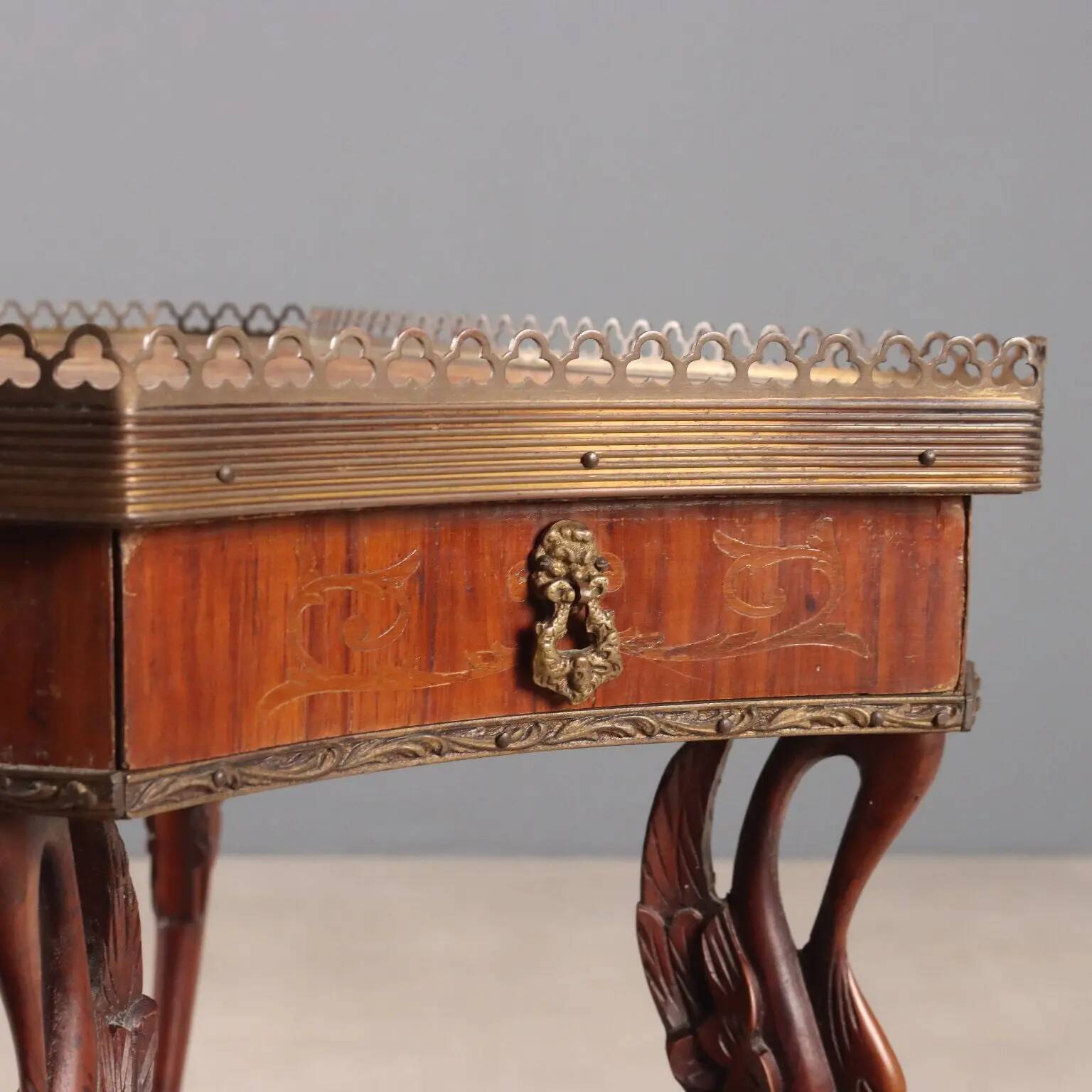 Small antique coffee table made of fruitwood and rosewood, 20th century.