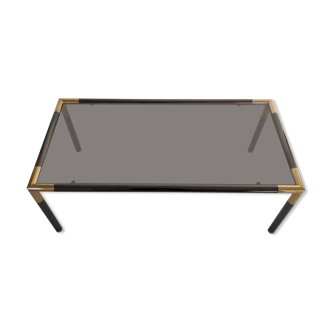 Coffee table in gold metal, rifle stone and smoked glass from the years 70