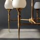 Chandelier in gilded brass and white opalines with 6 lights 1960.