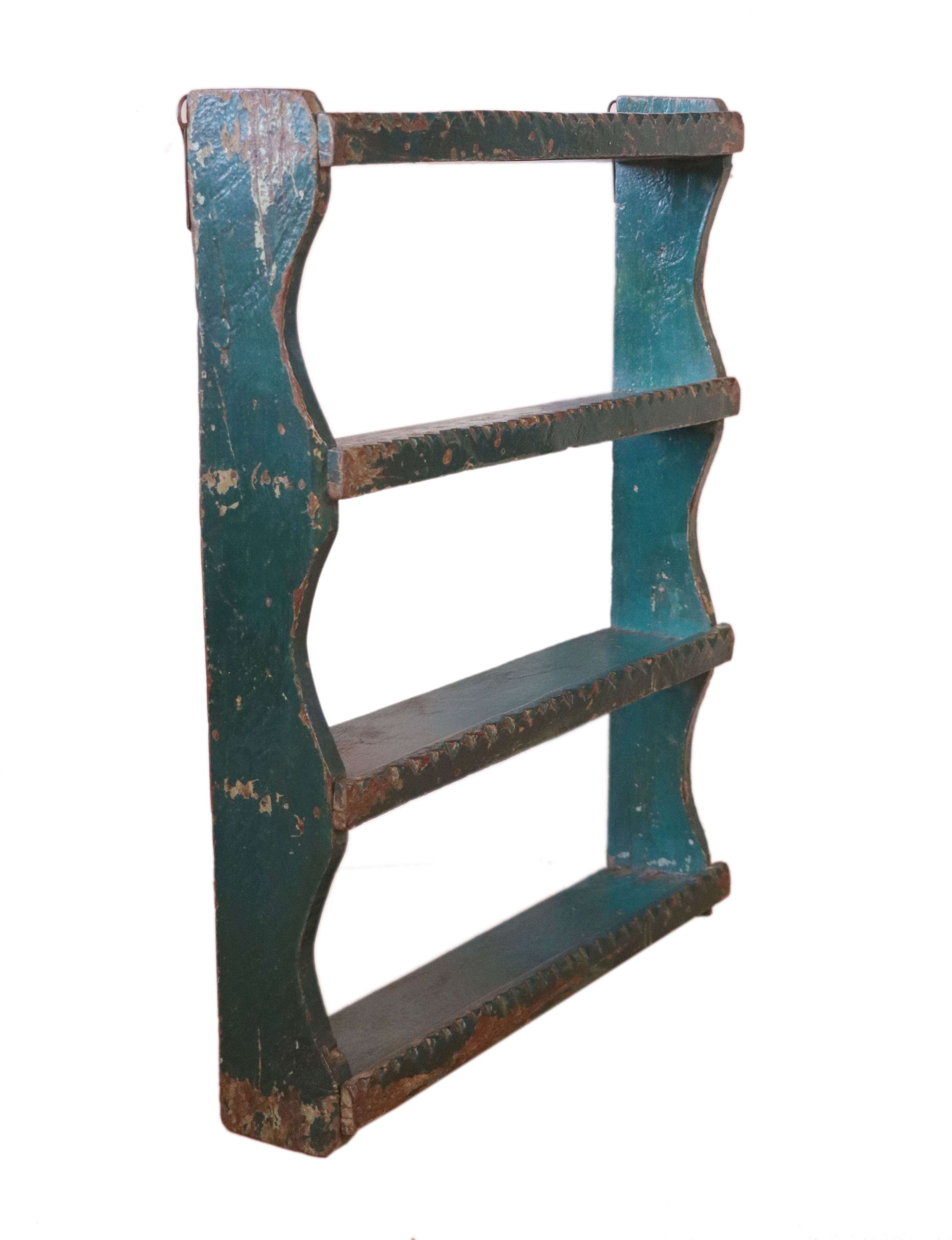 Old burmese teak wall shelf original blue patina