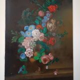 Oil painting on canvas vase with flowers 1970 signed Armandoi of flowers