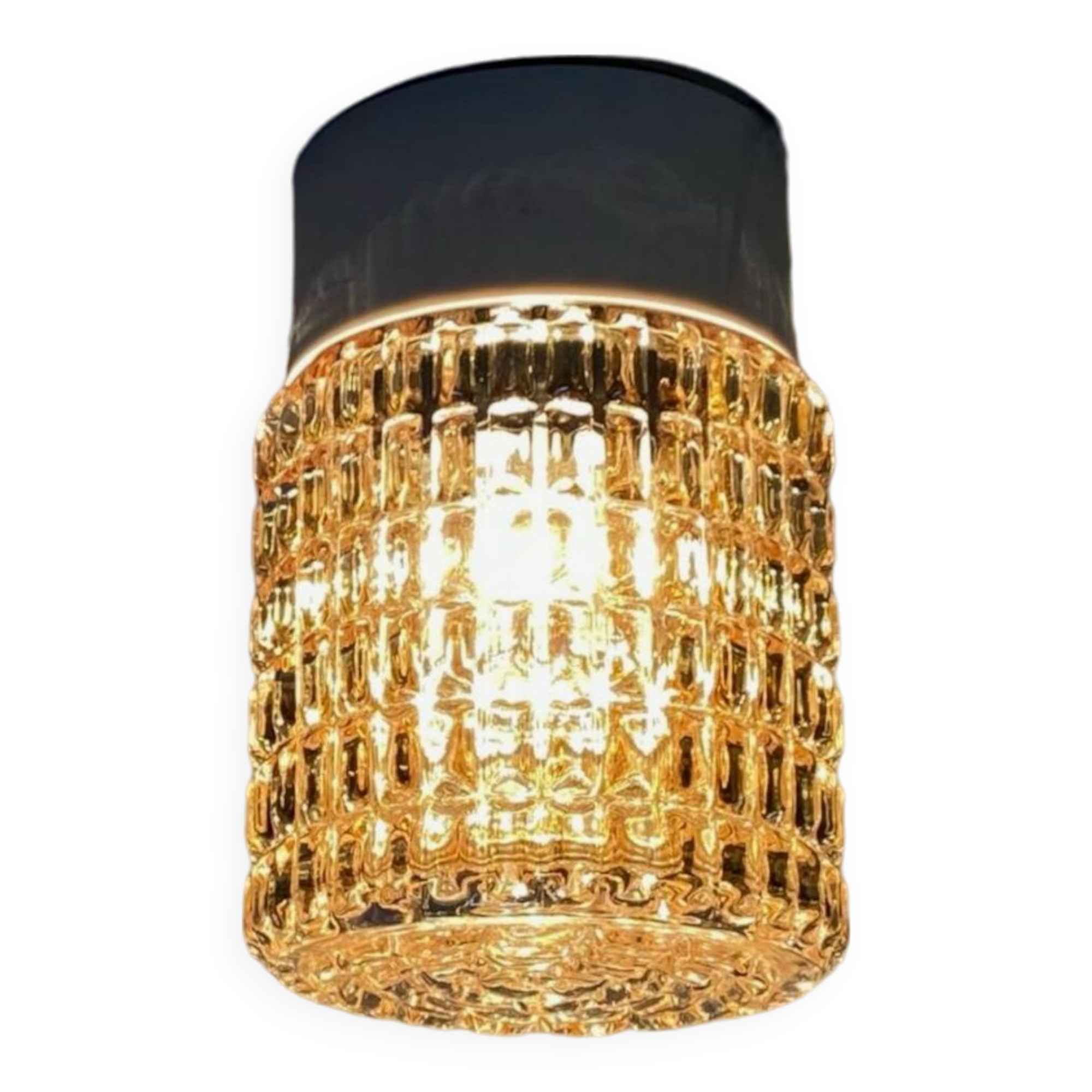 Old wall light in amber glass and plastic fixing base 1970