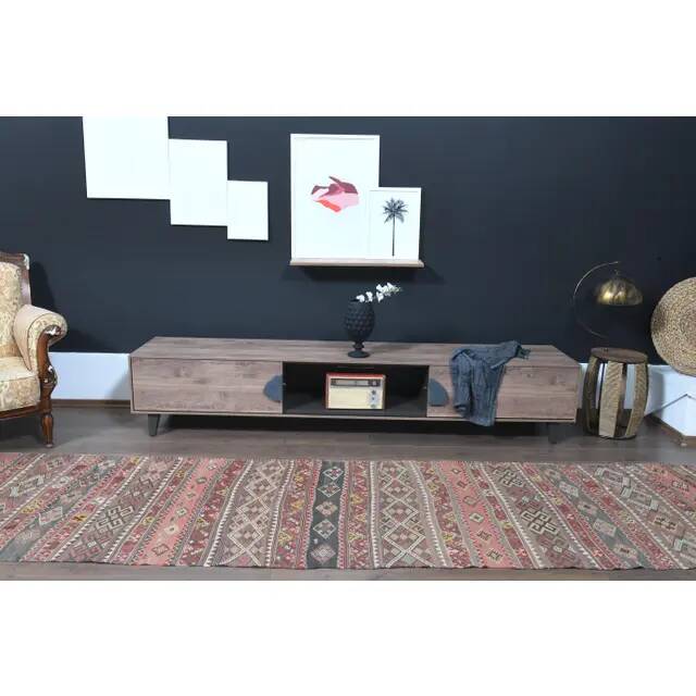 1970s Turkish Oushak Handmade Wool Cotton Brown Kilim Runner Rug 98x418