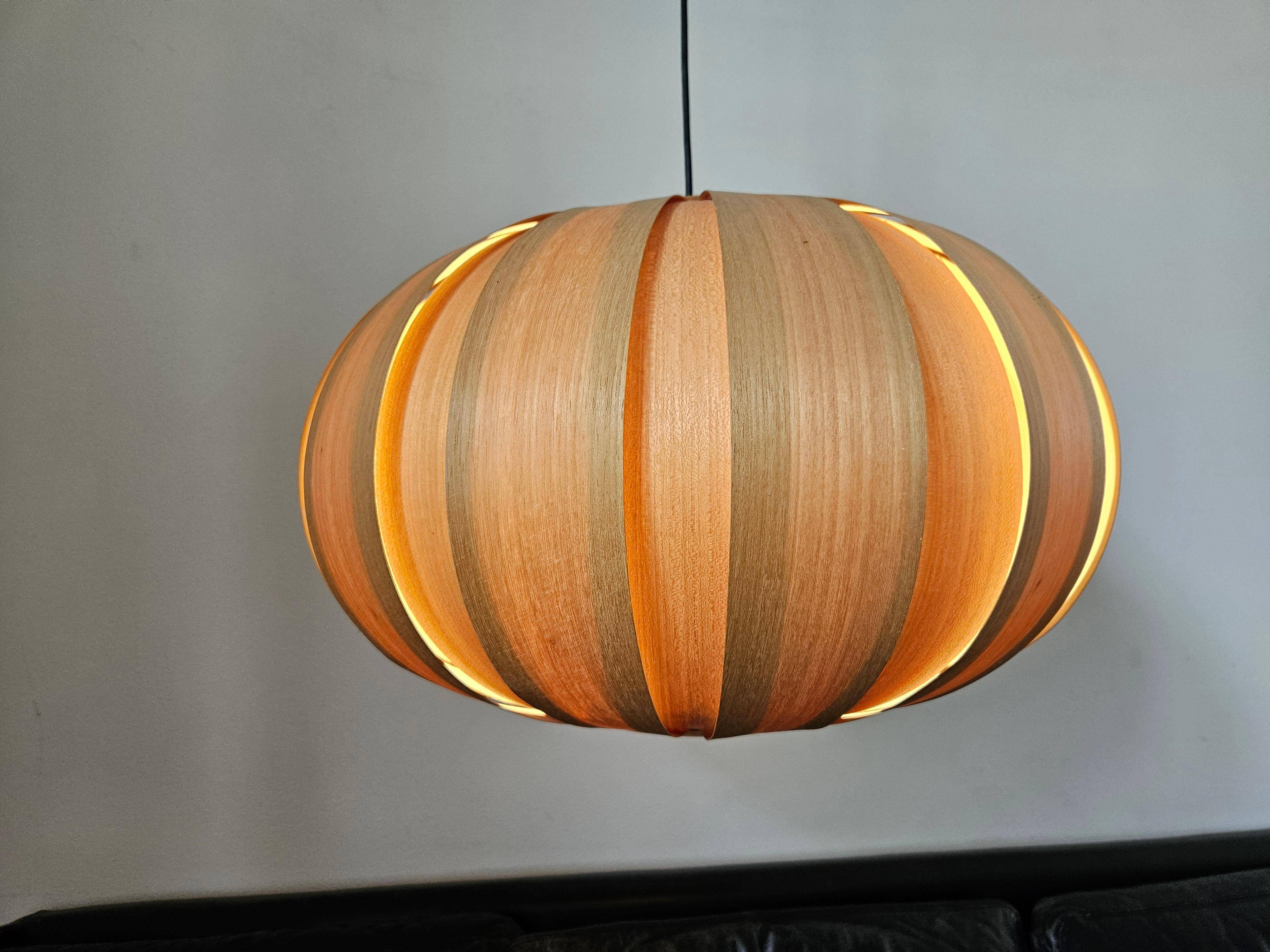 Large Veneer Rare Midcentury Pendant, Denmark, 1960s