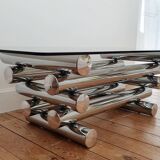 70s designer chrome base coffee table
