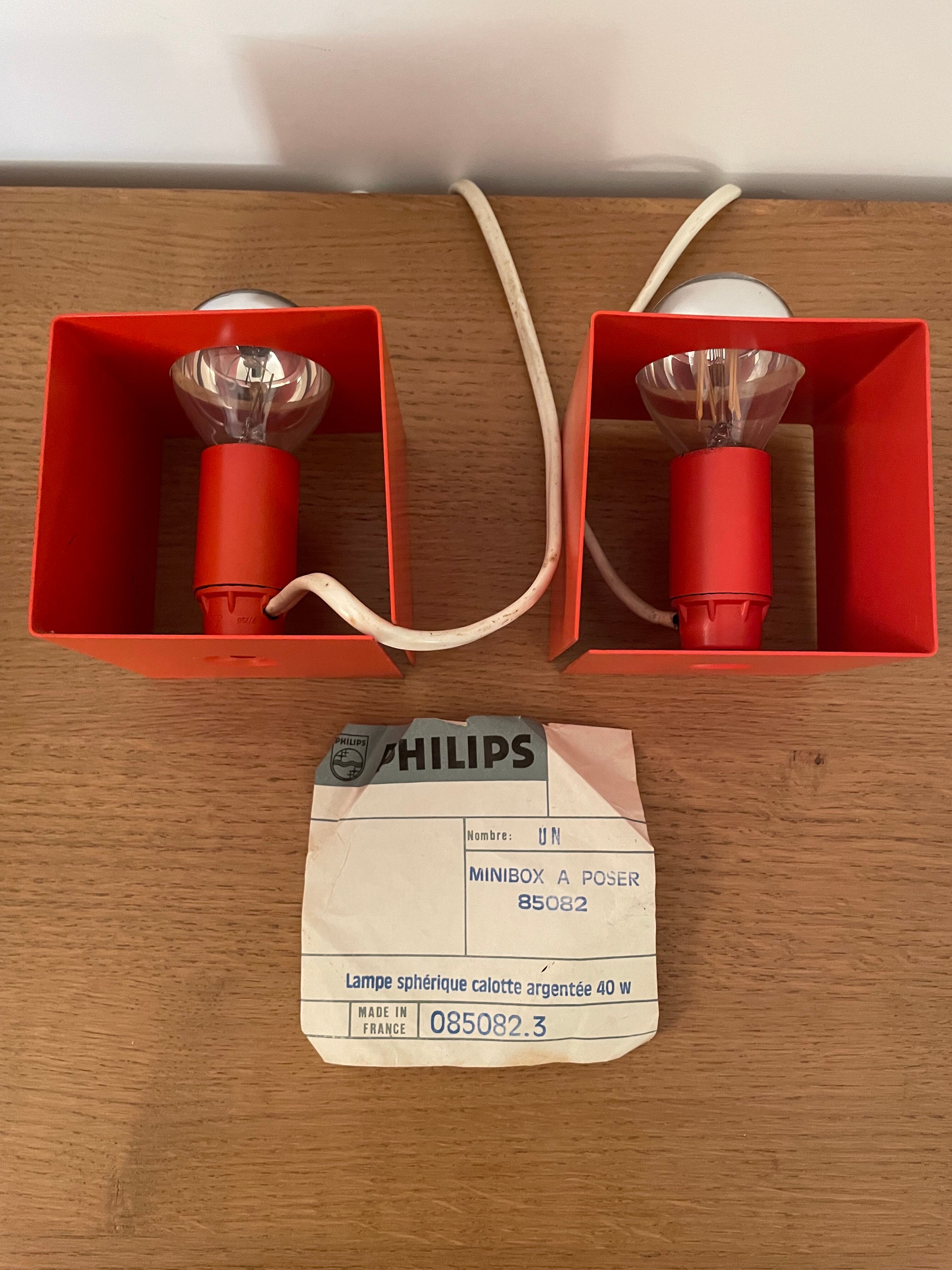 Paire de lampes Minibox à poser orange Philips vintage