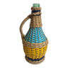 Scoubidou and wicker bottle with yellow and blue handle 70s