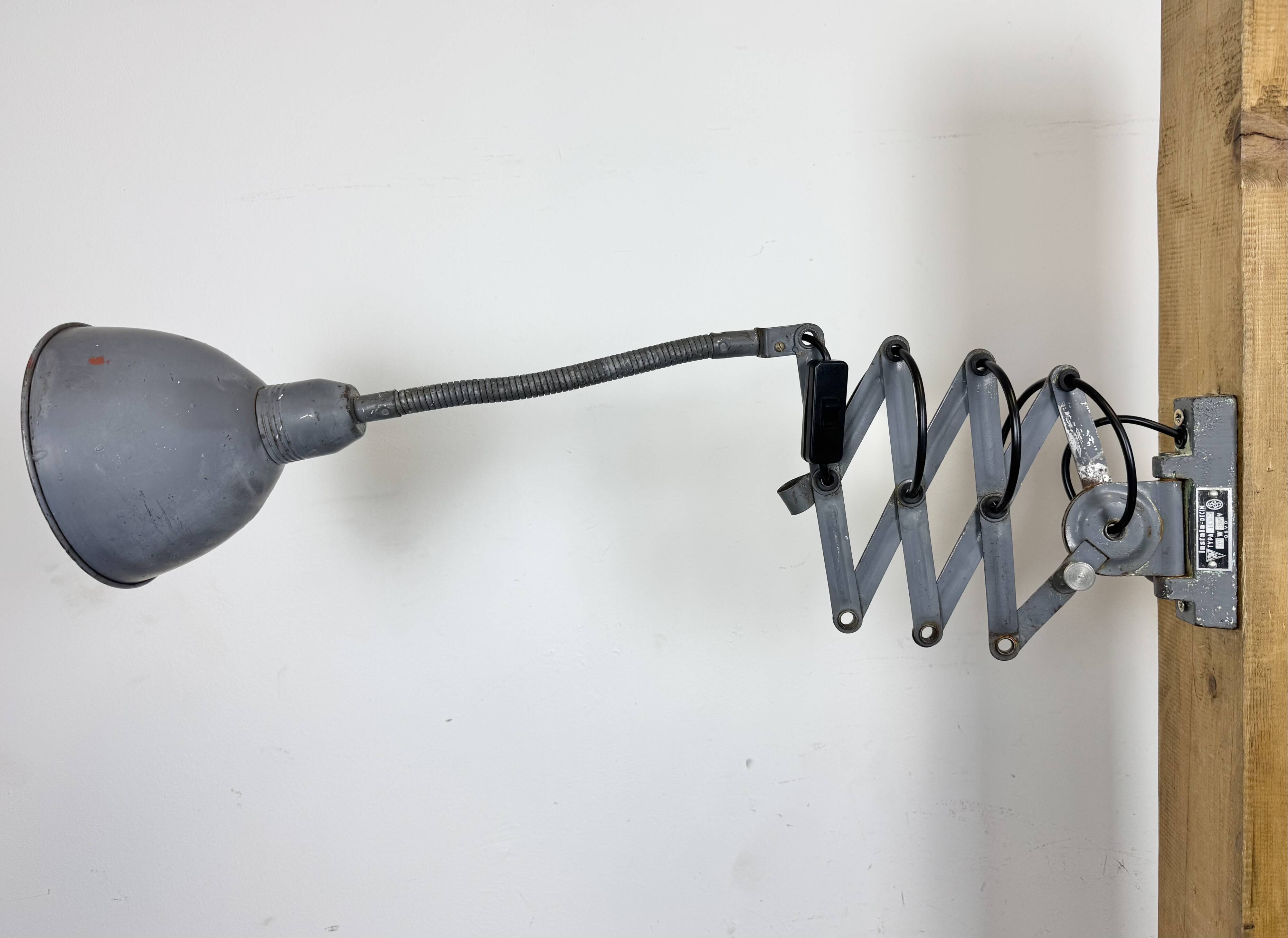 Grey Industrial Gooseneck Scissor Wall Lamp from Elektroinstala, 1960s